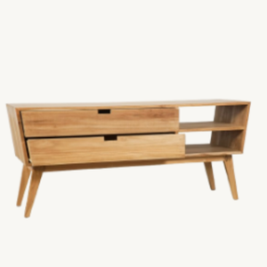 Buffet Trapeze-150 pour meuble TV et table basse, style moderne, combinaison bois de teck et deux tiroirs - Product Image 1