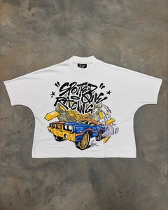 Camiseta Gráfica Extra Grande de Corte Cuadrado Personalizada con Estampado de Arte Callejero Vintage e Ilustración de Coche Retro, Camisetas Premium de Estilo Urbano Informal - Product Image 1