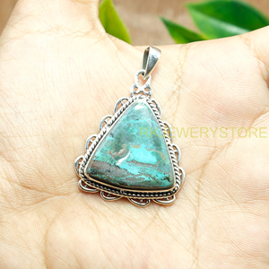 Collier pendentif en chrysocolle de qualité supérieure, grande taille, en argent sterling 925, bijou en chrysocolle, cadeau pour femme - Product Image 5