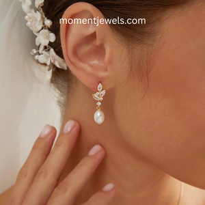 <b>Gold</b> Plated Pearl Drop <b>Earrings</b> Marquise Cut Cubic Zirconia Leaf <b>Dangle</b> <b>Earrings</b> for Wedding Gift - Product Image 4