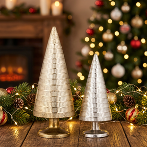 Moderna Escultura de Árbol de Navidad de Metal Ecológico con Piñas, Juego de Decoración de Mesa para 2 Centros de Mesa para el Hogar - Product Image 1