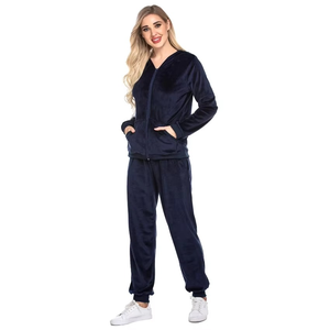 Conjunto Deportivo Casual de Otoño para Mujer, Manga Larga, Poliéster/Algodón, Bolsillos con Cordón, Forro Polar Cálido, Transpirable, Resistente al Viento - Product Image 1