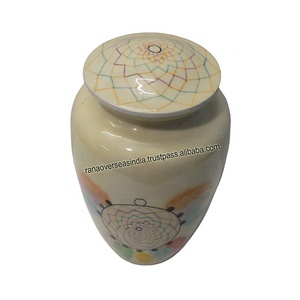 Urne de crémation en aluminium imprimée attrape-rêves de qualité supérieure avec sac en velours bleu pour les cendres humaines mâle et femelle - Product Image 1