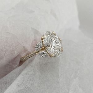 3.54 Carat Oval Angled Marquise Lab Diamond Five Stone Yellow <b>Gold</b> Rhodium Plated Engagement & Anniversary Luxury <b>Cocktail</b> <b>Ring</b> - Product Image 3