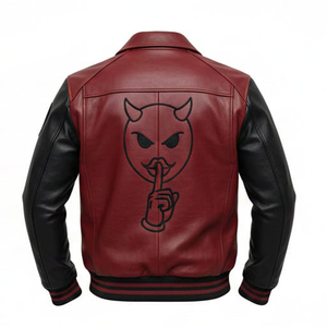 Blouson universitaire noir personnalisé en cuir pleine fleur, respirant, coupe-vent, avec doublure en toile écologique, style streetwear, vente en gros - Product Image 1