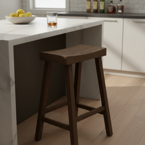 Tabouret de bar haut en bois d'hévéa massif, rond, moderne, minimaliste, mobilier de maison durable et léger - Product Image 2