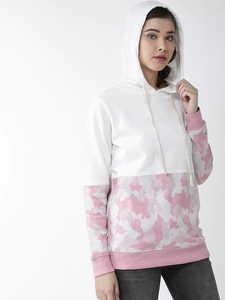 Sweat-shirt à capuche décontracté pour femme, blanc et rose camouflage, à manches longues, tricoté, style automne, 100 % coton, respirant, coupe classique - Product Image 5
