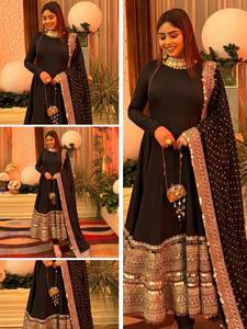 Vestido narkali de diseñador con trabajo de lentejuelas y dupatta de georgette Fox con borde de encaje listo para usar, conjunto completo de tres piezas. - Product Image 6