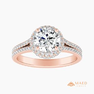 แหวนทรงกลมแบบ Halo สีโรสโกลด์ แหวนหมั้นสำหรับผู้หญิง เครื่องประดับหรูหรา ของขวัญ แฟชั่นอเมริกา สำหรับงานแต่งงานและวันครบรอบ - Product Image 1
