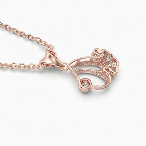 จี้เพชรทรงลูกแพร์สำหรับผู้หญิงพร้อมสายสร้อย |   ทองคำโรสโกลด์ 9K - Product Image 2