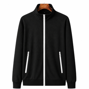 Ensemble de survêtement noir pour homme, veste à fermeture éclair intégrale et pantalon de jogging, polyester respirant, vêtements de sport décontractés - Product Image 1