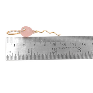 Pendientes de cristal en forma de globo de cuarzo rosa y circonita, plata de ley 925, chapados en oro, para regalo de joyería para ella. - Product Image 5