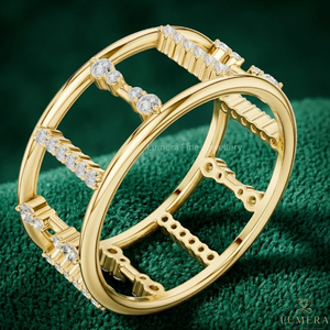 Anillo de Diamantes de Diseño Abierto para Mujer, Oro Amarillo, Anillo de Boda o Aniversario - Product Image 4