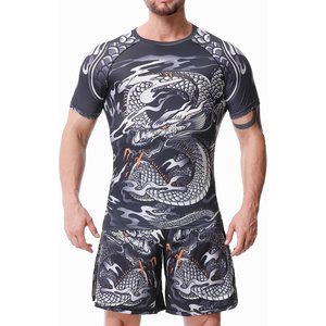 Men's Black Red Koi Fish Print Rash Guard Set Short Sleeve Quick Dry <b>Athletic</b> Training Kit Sublimation Printed Sport Wear - Product Image 6