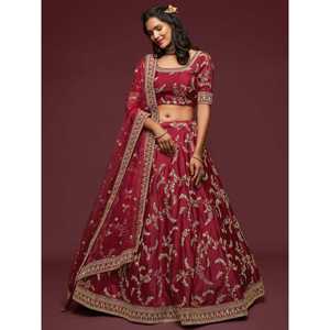 Fil Super Marron Broderie Art Soie Mariage Lehenga Choli - Product Image 6