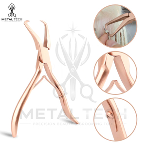 Pince à micro-anneaux en acier inoxydable plaqué or rose, à bec courbé, pour l'élimination des extensions capillaires, outil de salon professionnel - Product Image 3