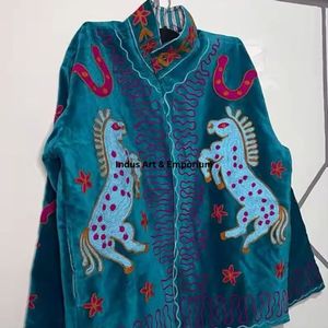 Indian Handmade Suzani Cotton Jacket Hand Embroidered Short Jacket Unisex Coat Handmade Suzani Short Jacket - Product Image 6