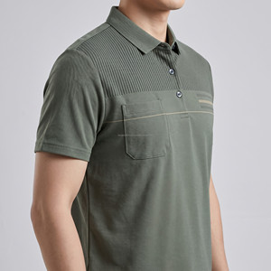 Polo Personalizado para Hombre con Bolsillo, Rayas Verticales Texturizadas, Verde Oliva, Transpirable, Algodón Piqué, Manga Corta, para Golf - Product Image 3