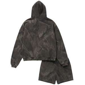 Conjunto vintage de sudadera con capucha y pantalones cortos, hecho de 100% algodón, con estampado totalmente personalizado, perfecto para uso casual o estilo urbano, unisex. - Product Image 2