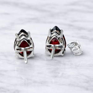 Garnet Quartz Pear Cut <b>Stud</b> <b>Earrings</b> Faceted Gemstone Prong <b>Set</b> Handmade Minimalist Birthstone Jewelry January Gift for Her - Product Image 6