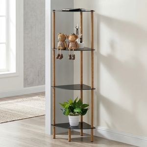 Meilleur fabricant OEM d'étagères d'angle de salle de bain en verre à plusieurs niveaux pour eBay, fournisseur de rangement domestique, articles ménagers, finition bois grainé, pour salle de bain, 4 300 - Product Image 1