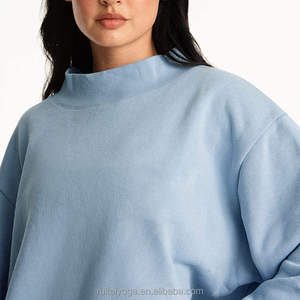 Light Blue Mock Neck <b>Sweatshirt</b> with Small <b>White</b> Circle Chest Design Long Sleeves Banded Cuffs and Hem Private Label Apparel - Product Image 6