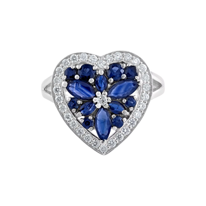 Diamond and Blue Sapphier Ring in 92.5 Sterling Silver KLSR-11272 - Product Image 1