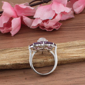 Bague en argent sterling 925 avec améthyste naturelle et pierre de lune arc-en-ciel, bijoux en pierres précieuses mixtes, certifiée, classique, pour femmes - Product Image 5