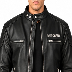 Men <b>Leather</b> <b>Jacket</b> Custom Solid Stand Collar <b>Jacket</b> Color Zip Front Stand Collar <b>Long</b> Sleeves Modern Design Fashion <b>Jacket</b> - Product Image 4