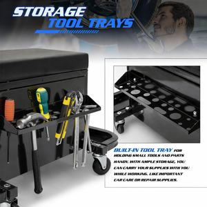 Asiento Rodante para Mecánico con 3 Cajones, Caja de Herramientas con Ruedas, Asiento de Almacenamiento de Herramientas para Taller con Cojín Acolchado, Negro GAPGAR024 - Product Image 4