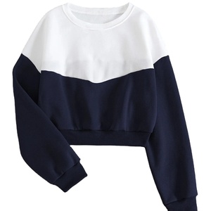 Sweat-shirt en molleton uni pour femme, col montant, manches longues, tricoté, décontracté, broderie personnalisée, streetwear, blanc, bleu marine - Product Image 1
