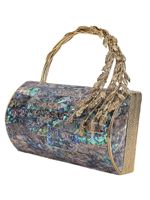 Pochette de soirée artisanale en métal gravée de motifs floraux, avec poignée en feuille d'or, idéale pour les mariages et les fêtes, best-seller mondial