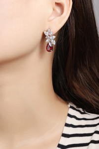 Romantic Pear Cut Diamond <b>Earrings</b> With <b>Red</b> Gemstone Women's Wedding Jewelry - Product Image 4