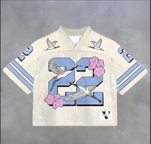 Maillot de football vintage personnalisé en maille, T-shirt de sport oversize col en V style streetwear, respirant et léger, OEM ODM Marque Privée - Product Image 2