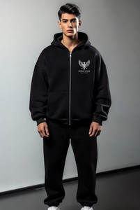 Conjunto Deportivo Completo para Hombre, Sudadera con Capucha Negra con Cierre y Bolsillos Plateados, Pantalones Deportivos a Juego, Calidad Profesional, Estilo Casual - Product Image 1