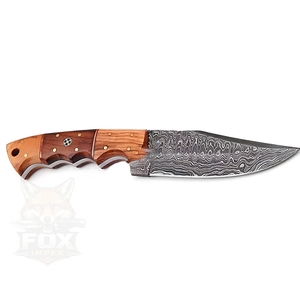 Couteau de chasse/découpeur de viande en acier Damas fait main, lame fixe à pointe clip, usage extérieur, garantie 3 ans, usage quotidien, manche en bois - Product Image 6