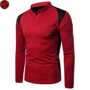 Camisa Casual de Hombre, Roja, de Manga Corta, Transpirable, de Poliéster/Algodón, Tejida, con Paneles Negros en los Hombros, Diseño Color Block - Product Image 2