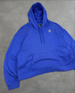 เสื้อฮู้ดดี้ผู้ชายไซส์ใหญ่ สีน้ำเงินล้วน ผ้าฝ้ายเฟรนช์เทอร์รี่ สวมใส่สบายๆ สำหรับฤดูใบไม้ร่วง ดีไซน์กระเป๋าโลโก้ด้านหน้า - Product Image 3
