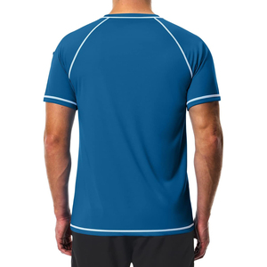 เสื้อรัดรูปแขนสั้นสีฟ้าอ่อนสำหรับผู้ชาย แห้งเร็ว ระบายอากาศได้ดี ผลิตจากผ้าสแปนเด็กซ์/โพลีเอสเตอร์ เสื้อกีฬาสำหรับผู้ใหญ่ ป้องกันรังสียูวี UPF50+ - Product Image 4