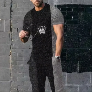 Ensemble de sport tendance pour homme, imprimé 3D, décontracté, jogging, streetwear, t-shirt à manches courtes, pantalon long, 2 pièces - Product Image 4