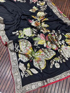 Designer Meenakari Butterfly Jacquard <b>Saree</b> with Rich Pallu & Contrast <b>Blouse</b> Piece - Product Image 3