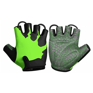 Gants de cyclisme mi-doigts vert-noir à impression par sublimation, respirants, antidérapants, pour la course, unisexe, ajustement universel - Product Image 1