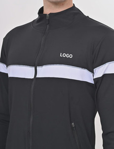 Ensembles de survêtements de sport personnalisés imprimés coupe-vent pour hommes, légers, avec fermeture éclair, noirs, vente en gros - Product Image 4