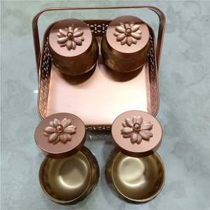 Ensemble de 4 pots élégants pour fruits secs, finition cuivre, avec bouton décoratif floral, boîte à épices et noix en métal artisanal de qualité supérieure avec poignée en corbeille - Product Image 1