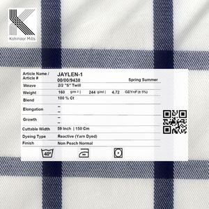 Tissu sergé en coton teint en fil, motif à carreaux 2/2, 160 GSM, textile tissé, OEM ODM - Product Image 4