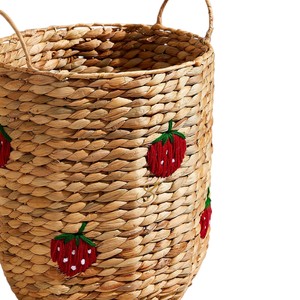 Strawberry Woven Water Hyacinth <b>Basket</b> with Handles Decorative Fruit Toy Storage Bin Kids Room Clothes <b>Hamper</b> - Product Image 4