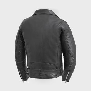 Veste de motard en cuir véritable noir pour homme, coupe ajustée, style punk rock, veste en cuir vintage - Product Image 6