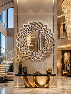 <b>Round</b> Wall <b>Mirror</b> Waves Design Decorative <b>Mirror</b> for <b>Bathroom</b> Bedroom Living Room Modern | Stylish Wall Mounted Home 47 Inches - Product Image 1