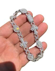 Iced Out Cross VVS Moissanite Diamond Round And Baguette Cut 925 Sterling Silver Luxury Statement Gift <b>Bracelet</b> For Unisex Wear - Product Image 5