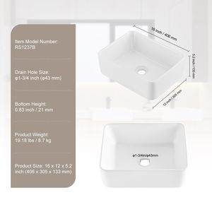 Lavabo da Appoggio in Ceramica Bianca Rettangolare Stile Moderno 40x30 cm, Design Unico per Bagni Moderni - Product Image 5